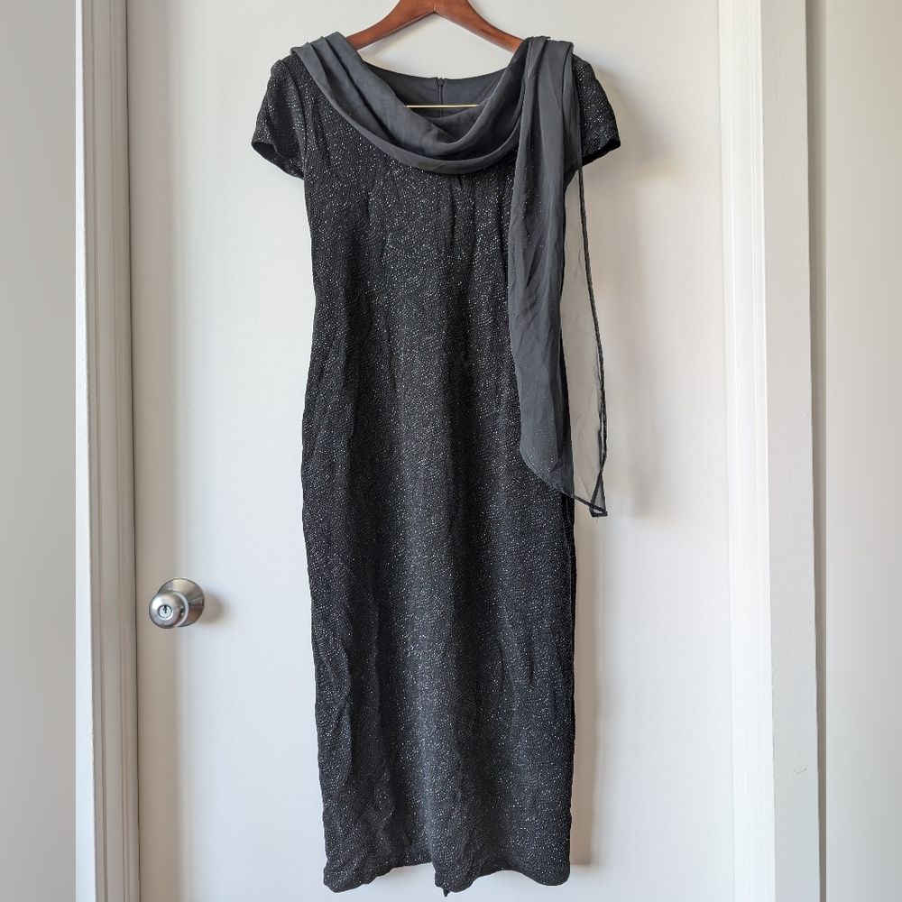 Vintage 90s Black Sparkly Midi Dress Sleeves